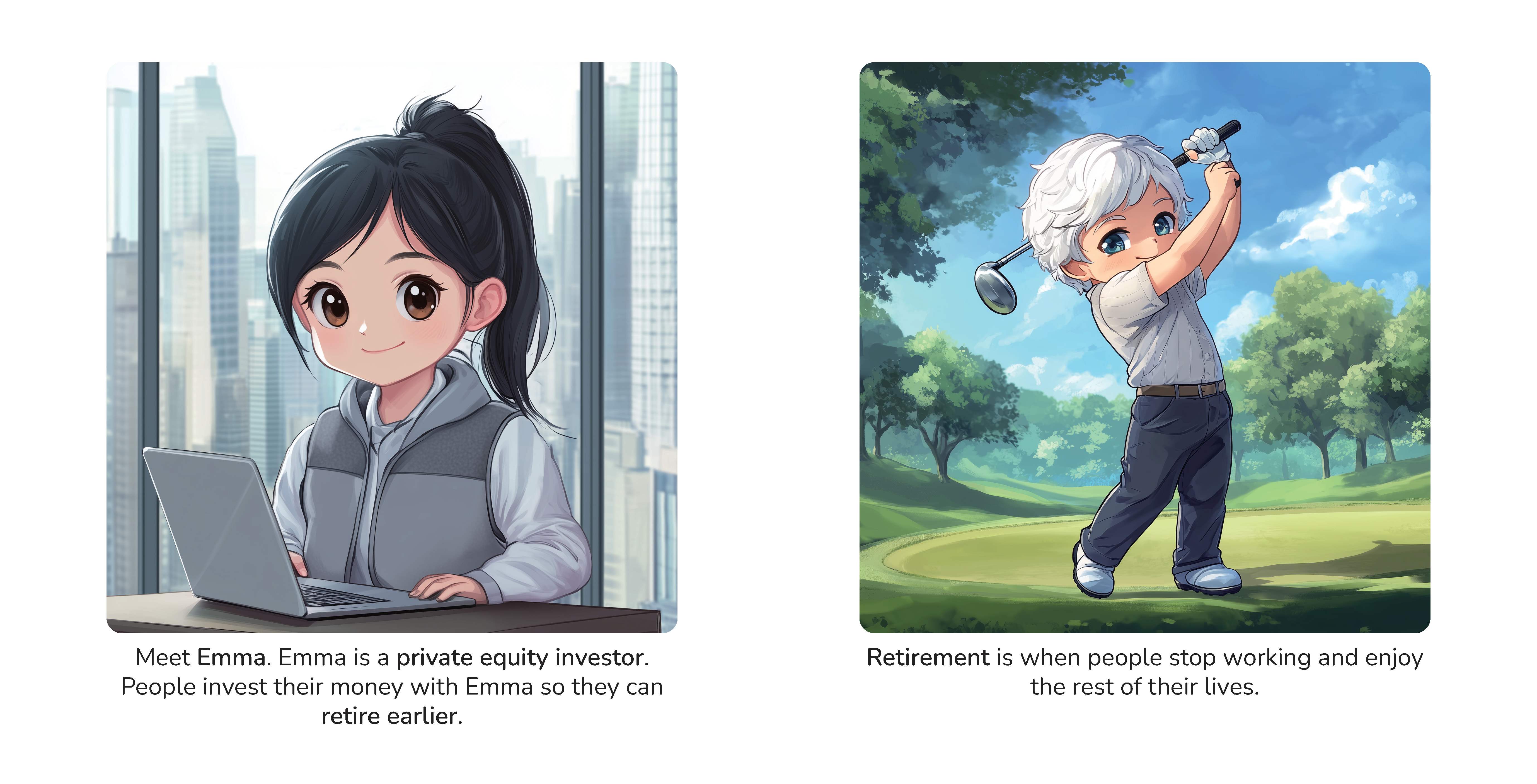 Interior pages showing Emma and educational content